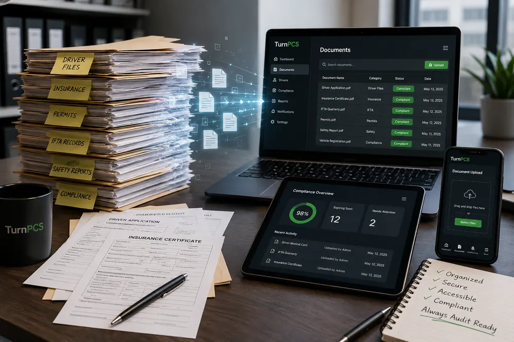 Trucking paperwork organized into a digital workflow
